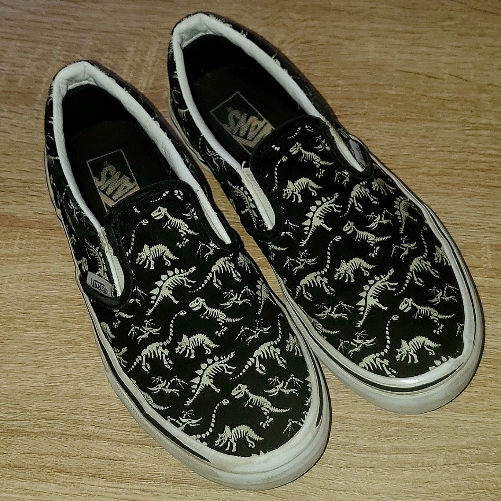 Vans glow in the dark dinosaur slip ons childs 2.5.